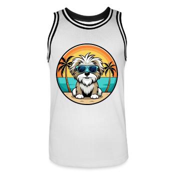 Malteser Shih Tzu Hund Rasse Cartoon Sonnenbrille Strand - Männer Basketball-Trikot - Weiß/Schwarz - Vorne - AI Model Male 185 dark (185cm)