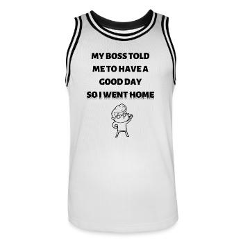 Quitting time - Men's Basketball Jersey - white/black - Front - AI Model Male 185 dark (185cm)
