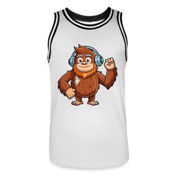 Big Foot Lustige Zeichentrickfigur Kopfhörer Musik - Männer Basketball-Trikot - Weiß/Schwarz - Vorne - AI Model Male 185 dark (185cm)