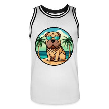 Chinois Shar Pei Chien Race Dessin Animé Lunettes De Soleil Plage - Maillot de basket Homme - blanc/noir - Devant - AI Model Male 185 dark (185cm)