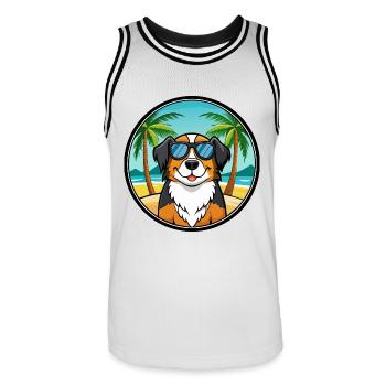 Grand Bouvier Suisse Race Cartoon Beach - Maillot de basket Homme - blanc/noir - Devant - AI Model Male 185 dark (185cm)