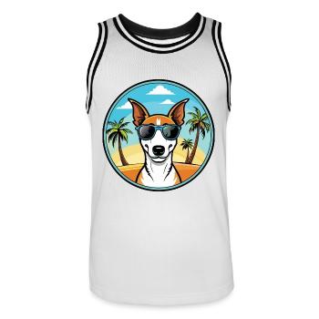 Smooth Fox Terrier Hunderasse Cartoon Sonnenbrille - Männer Basketball-Trikot - Weiß/Schwarz - Vorne - AI Model Male 185 dark (185cm)