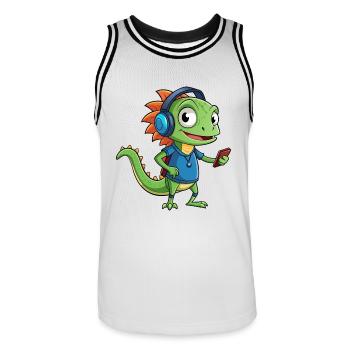 Eidechse Lustige Zeichentrickfigur Kopfhörer Musik - Männer Basketball-Trikot - Weiß/Schwarz - Vorne - AI Model Male 185 dark (185cm)
