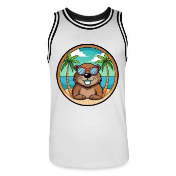Biber Lustige Cartoon Sommer Strand Sonnenbrille Cool - Männer Basketball-Trikot - Weiß/Schwarz - Vorne - AI Model Male 185 dark (185cm)