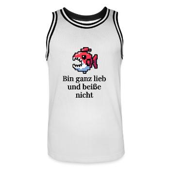 Lustiges - bin ganz lieb und beiße nicht Design - Männer Basketball-Trikot - Weiß/Schwarz - Vorne - AI Model Male 185 dark (185cm)