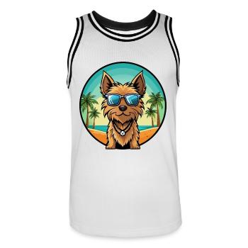 Australian Silky Terrier Hunderasse Cartoon Beach - Männer Basketball-Trikot - Weiß/Schwarz - Vorne - AI Model Male 185 dark (185cm)