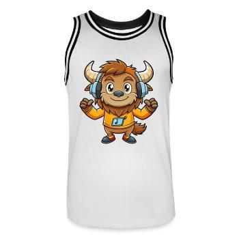 Bison Lustige Zeichentrickfigur Kopfhörer Musik - Männer Basketball-Trikot - Weiß/Schwarz - Vorne - AI Model Male 185 dark (185cm)