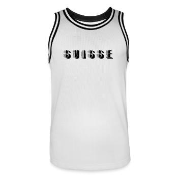 SUISSE. HUMOUR. PAYS. DRAPEAU. GENEVE. LAUSANNE - Maillot de basket Homme - blanc/noir - Devant - AI Model Male 185 dark (185cm)