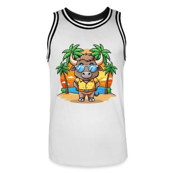 Buffalo Lustige Cartoon Sommer Strand Sonnenbrille - Männer Basketball-Trikot - Weiß/Schwarz - Vorne - AI Model Male 185 dark (185cm)
