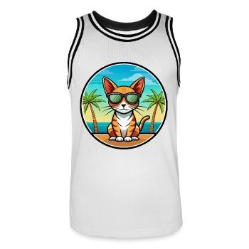 Abessinische Kurzhaarkatze Rasse Cartoon Sonnenbrille - Männer Basketball-Trikot - Weiß/Schwarz - Vorne - AI Model Male 185 dark (185cm)