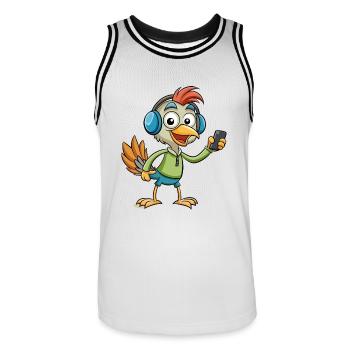 Strauß Lustige Cartoon Figur Kopfhörer Musik - Männer Basketball-Trikot - Weiß/Schwarz - Vorne - AI Model Male 185 dark (185cm)