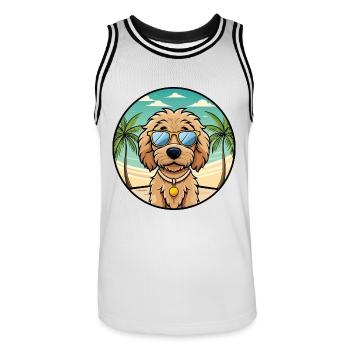 Labradoodle Hunderasse Cartoon Sonnenbrille Strand - Männer Basketball-Trikot - Weiß/Schwarz - Vorne - AI Model Male 185 dark (185cm)