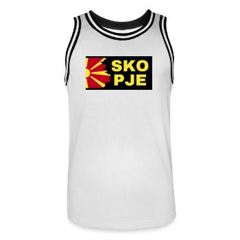 Skopje City with North Macedonia Flag Design - Men's Basketball Jersey - white/black - Front - AI Model Male 185 dark (185cm)