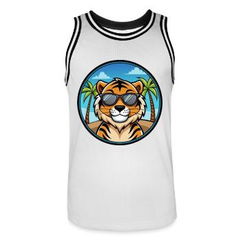 Tiger Lustige Cartoon Sommer Strand Sonnenbrille Cool - Männer Basketball-Trikot - Weiß/Schwarz - Vorne - AI Model Male 185 dark (185cm)