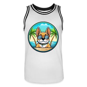 Chien Français Hunderasse Cartoon Sonnenbrille Strand - Männer Basketball-Trikot - Weiß/Schwarz - Vorne - AI Model Male 185 dark (185cm)