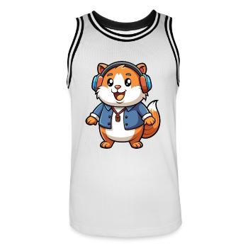 Guinea Pig Funny Cartoon Character Headphone Music - Men's Basketball Jersey - white/black - Front - AI Model Male 185 dark (185cm)