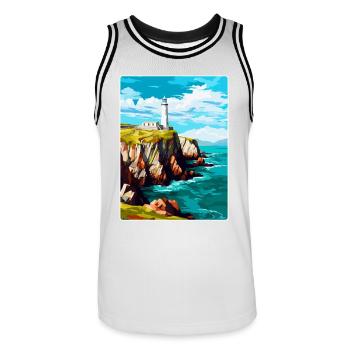 South Stack Cliffs Anglesey Vintage Reiseposter - Männer Basketball-Trikot - Weiß/Schwarz - Vorne - AI Model Male 185 dark (185cm)