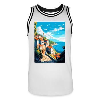 Ston Kroatien Vintage Reiseposter WPA Souvenir - Männer Basketball-Trikot - Weiß/Schwarz - Vorne - AI Model Male 185 dark (185cm)