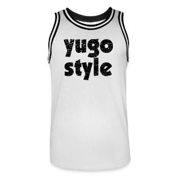 style yugo - style unifié des Balkans - Maillot de basket Homme - blanc/noir - Devant - AI Model Male 185 dark (185cm)
