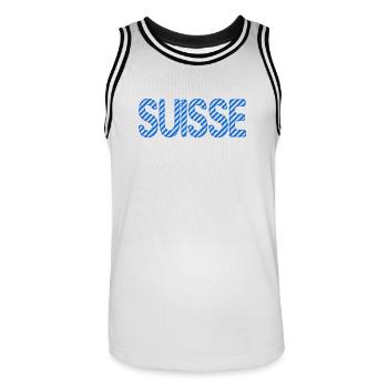 SUISSE. HUMOUR. PAYS. DRAPEAU - Maillot de basket Homme - blanc/noir - Devant - AI Model Male 185 dark (185cm)