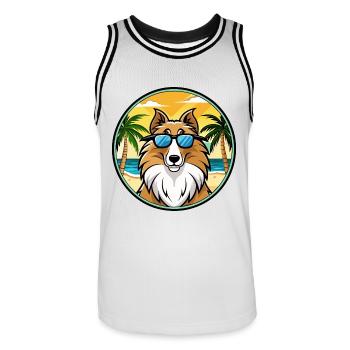 Rough Collie Chien Race Dessin Animé Lunettes De Soleil Plage - Maillot de basket Homme - blanc/noir - Devant - AI Model Male 185 dark (185cm)