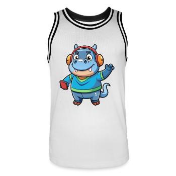 Hippo Funny Cartoon Character Musique de casque - Maillot de basket Homme - blanc/noir - Devant - AI Model Male 185 dark (185cm)