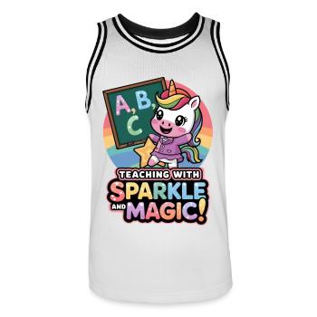 Teaching With Sparkle And Magic! - Men's Basketball Jersey - white/black - Front - AI Model Male 185 dark (185cm)