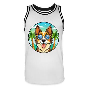 Nordamerikanischer Schäferhund Rasse Cartoon Beach - Männer Basketball-Trikot - Weiß/Schwarz - Vorne - AI Model Male 185 dark (185cm)