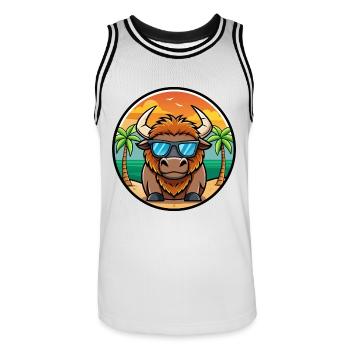 Bison Lustige Cartoon Sommer Strand Sonnenbrille Cool - Männer Basketball-Trikot - Weiß/Schwarz - Vorne - AI Model Male 185 dark (185cm)