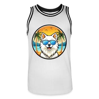 Japanischer Spitz Hund Rasse Cartoon Sonnenbrille Strand - Männer Basketball-Trikot - Weiß/Schwarz - Vorne - AI Model Male 185 dark (185cm)