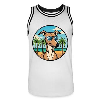 Rampur Windhund Hunderasse Cartoon Sonnenbrille Strand - Männer Basketball-Trikot - Weiß/Schwarz - Vorne - AI Model Male 185 dark (185cm)