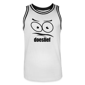 doeslief flehende Augen mit Fragezeichen-Blick - Männer Basketball-Trikot - Weiß/Schwarz - Vorne - AI Model Male 185 dark (185cm)
