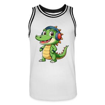 Krokodil Lustige Zeichentrickfigur Kopfhörer Musik - Männer Basketball-Trikot - Weiß/Schwarz - Vorne - AI Model Male 185 dark (185cm)