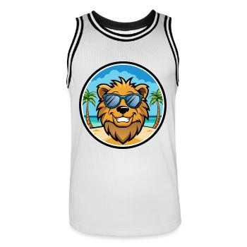 Lion Funny Cartoon Lunettes de soleil de plage d’été Sticker - Maillot de basket Homme - blanc/noir - Devant - AI Model Male 185 dark (185cm)