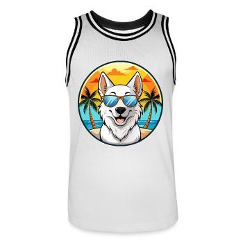 Berger Blanc Suisse Dog Breed Cartoon Sunglasses - Men's Basketball Jersey - white/black - Front - AI Model Male 185 dark (185cm)