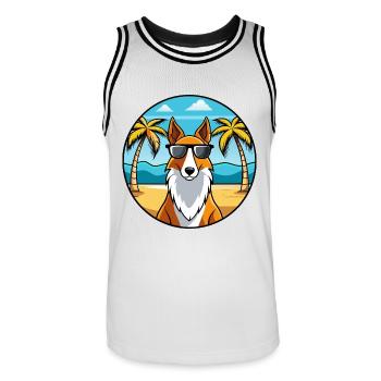 Smooth Collie Hunderasse Cartoon Sonnenbrille Strand - Männer Basketball-Trikot - Weiß/Schwarz - Vorne - AI Model Male 185 dark (185cm)