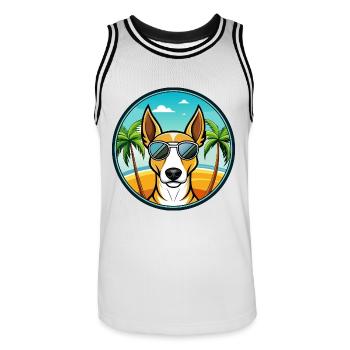 Ibizan Hound Hund Rasse Cartoon Sonnenbrille Strand - Männer Basketball-Trikot - Weiß/Schwarz - Vorne - AI Model Male 185 dark (185cm)