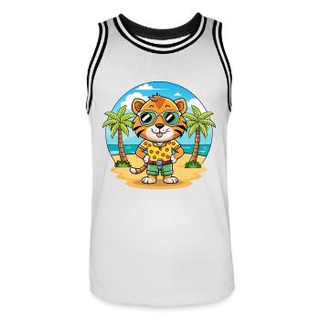 Tiger Lustige Cartoon Sommer Strand Sonnenbrille - Männer Basketball-Trikot - Weiß/Schwarz - Vorne - AI Model Male 185 dark (185cm)