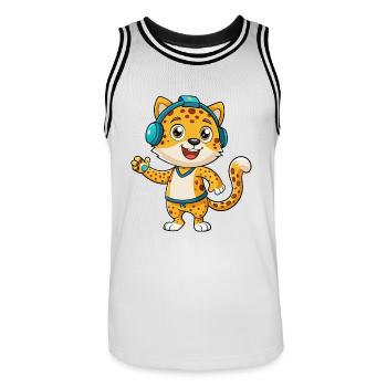 Léopard Funny Cartoon Character Musique de casque - Maillot de basket Homme - blanc/noir - Devant - AI Model Male 185 dark (185cm)