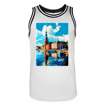 Helsingborg Sweden Vintage Travel Poster Souvenir - Men's Basketball Jersey - white/black - Front - AI Model Male 185 dark (185cm)