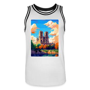 Notre Dame Frankreich Vintage Reiseplakat Souvenir - Männer Basketball-Trikot - Weiß/Schwarz - Vorne - AI Model Male 185 dark (185cm)
