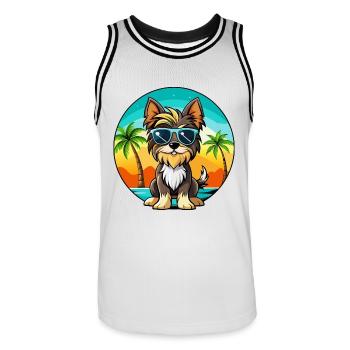 Biewer Terrier Hund Rasse Cartoon Sonnenbrille Strand - Männer Basketball-Trikot - Weiß/Schwarz - Vorne - AI Model Male 185 dark (185cm)