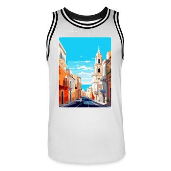 Cadix Espagne Affiche de voyage vintage WPA Art Souvenir - Maillot de basket Homme - blanc/noir - Devant - AI Model Male 185 dark (185cm)