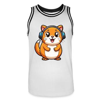 Hamster Lustige Zeichentrickfigur Kopfhörer Musik - Männer Basketball-Trikot - Weiß/Schwarz - Vorne - AI Model Male 185 dark (185cm)