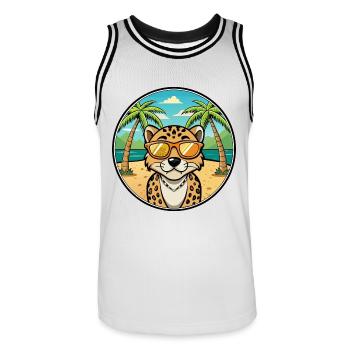 Leopard Cur Hund Rasse Cartoon Sonnenbrille Strand - Männer Basketball-Trikot - Weiß/Schwarz - Vorne - AI Model Male 185 dark (185cm)