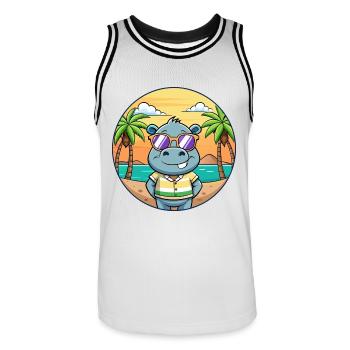 Hippo Lustige Cartoon Sommer Strand Sonnenbrille - Männer Basketball-Trikot - Weiß/Schwarz - Vorne - AI Model Male 185 dark (185cm)