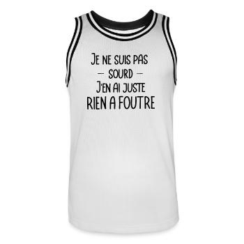 je ne suis pas sourd, j'en ai juste rien a foutre - Maillot de basket Homme - blanc/noir - Devant - AI Model Male 185 dark (185cm)