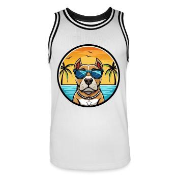 American Pitbull Terrier Hunderasse Cartoon Beach - Männer Basketball-Trikot - Weiß/Schwarz - Vorne - AI Model Male 185 dark (185cm)