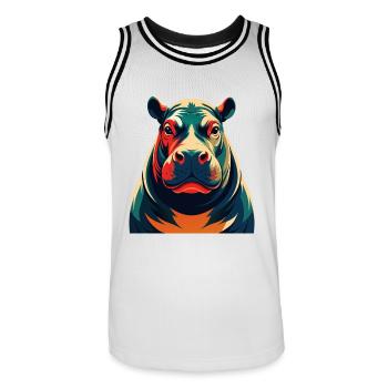 Nilpferd Cartoon Figur Buntes Haustier Tier - Männer Basketball-Trikot - Weiß/Schwarz - Vorne - AI Model Male 185 dark (185cm)