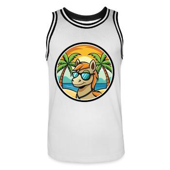 Pony Lustige Cartoon Sommer Strand Sonnenbrille Aufkleber - Männer Basketball-Trikot - Weiß/Schwarz - Vorne - AI Model Male 185 dark (185cm)